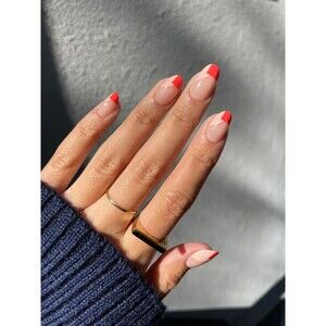 PAINTBOX Press on Nails Blush Pink Coral Colorblock Medium Length TWOSOME